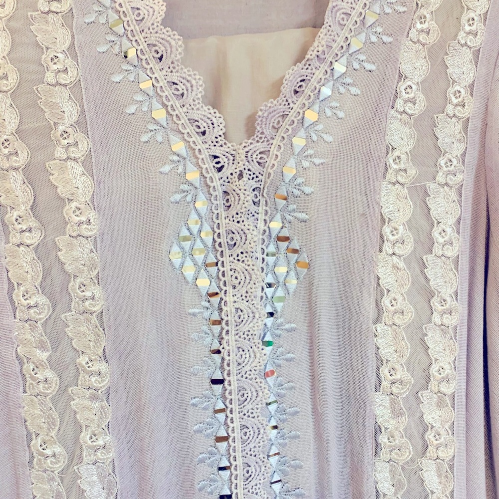 SOLD!NEW lilac Light Purple Color 2 Piece fancy Cotton Net Dress!!Mirror&Lace